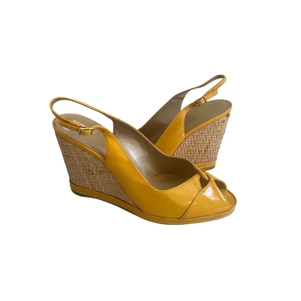 STUART WEITZMAN Yellow Patent Leather Wedges Size 9.5 - Picture 4 of 10
